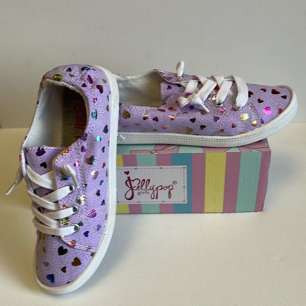 NIB JELLYPOP KIDS LIL LOLLIE HEARTS GIRLS PURPLE METALLIC SIZE 4M - Picture 3 of 7